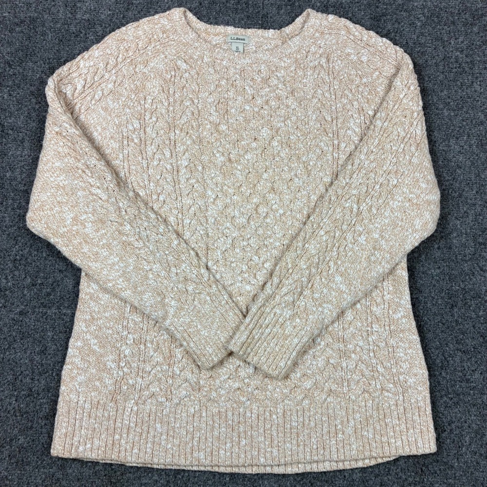 Vintage LL Bean Womens Size XL Petite Cable Knit Sweater Marled Cotton Pullover